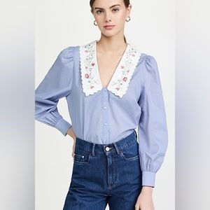 RIXO Lila Contrast Collar Shirt
